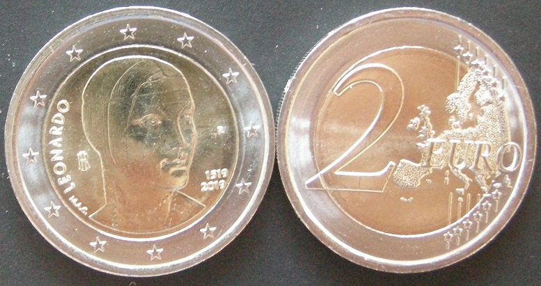 (afbeelding voor) 2 Euromunt Italie 2019 Leonardo da Vinci